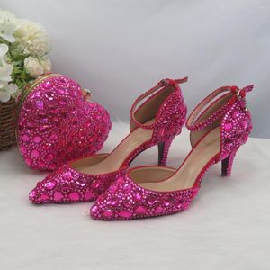 Baoyafang été Fucshia sandales rose mariée talons hauts chaussures sac dames grande taille bride à la cheville ensemble de robe de soirée de mariage 934