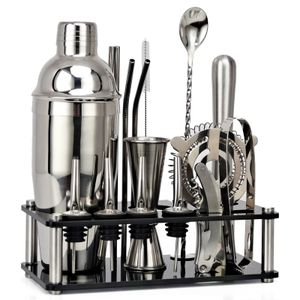 Outils de bar 550 ml/750 ml en acier inoxydable Cocktail Shaker mélangeur boisson barman Kit barres ensemble outils avec support de casier à vin outil pour cadeau d'anniversaire 231124