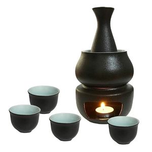 Herramientas de barra Juego de sake de cerámica con calentador Incluye 1 botella de pc Tazas de 4 piezas Estufa de calentamiento de velas 230626