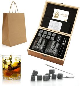 Bar Tools Whisky Stones Verres Set Granit Ice Cube Pour Whisky Whiski Chilling Rocks Dans Une Boîte En Bois Cadeau Papa Mari Hommes 230627