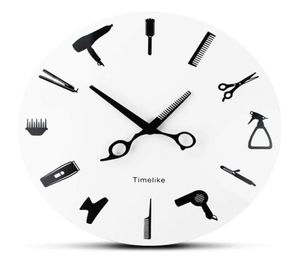 Barber Wall Clock Barber Equiment Herramientas Reloj de pared Modern Design Shop Business Sign Watch Beauty Hair Salon303f6420338