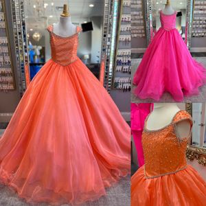 Barbie Vestido rosa para niña pequeña con borlas de cristal, mangas casquillo, naranja, bebé, niño, diversión, moda, pasarela, drama, cumpleaños, cóctel formal, vestido de fiesta para niños pequeños, adolescentes y preadolescentes