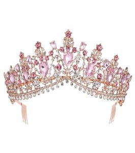 Couronne de diadème de mariée en cristal rose or rose baroque avec peigne Pageant bal strass voile diadème bandeau accessoires de cheveux de mariage Y8738437