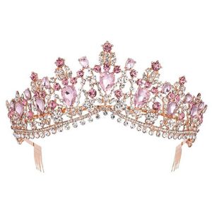 Corona de tiara nupcial de oro rosa rosa barroco con accesorios para el cabello del cabello del cabello del velo velo de la velo del velo 211006301Z