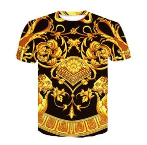 Camisa barroca Nueva camiseta de verano Camiseta con estampado digital 3d Hombres Mujeres Vintage de lujo Estampado floral real Camiseta de marca de flor dorada 6448603
