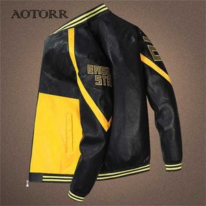 Vestes de baseball Hommes Stand Collier En automne Printemps Cuir Pu Manteau Mens Zipper Jacket Outwear Bomber Jacke Hommes Sportswear 211110