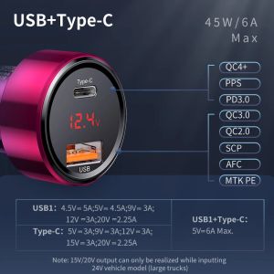 BASEUS 45W Car Charger QC 4.0 3.0 pour Xiaomi Huawei Supercharge SCP Samsung AFC Charge rapide