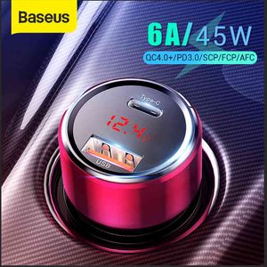 Baseus 45W Car r QC 4,0 3,0 para Xiaomi Huawei Supercharge SCP Samsung AFC rápido PD USB C carga de teléfono portátil