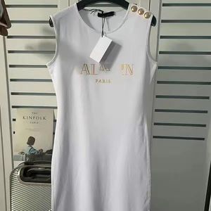 Vestido informal básico Diseñador de ropa para mujer Tiga de tanques Mujeres Algodón de algodón Slim Hipster B Vestido de un Paso Carta Botón de oro Mujer mujer