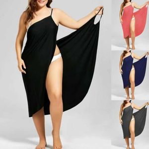 Vestidos informales básicos 2023 Tamaño de gran tamaño Summer Playa Sexy Womens Pure Color Sling Falda Bikini Cubierto de falda Delantal Vestido de playa 240419