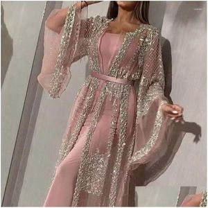 Robes De Soirée De Base Dames Y Longue Robe De Soirée Élégante Magnifique Brillant Femmes Soirée De Mode Couture Flare Manches Fente Maxi Drop De Dhda2