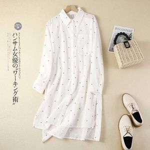 Robes décontractées de base Limiguyue lâche à pois bouton chanvre longue chemise robe col rabattu irrégulière mince coton lin grande taille robes U1C24315