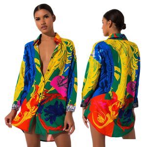 Robes décontractées de base Nouvelle mode Femmes Chemise Robe à manches longues Robes Designer Colorf Peint One Piece Vêtements en gros Drop de Dhq7L