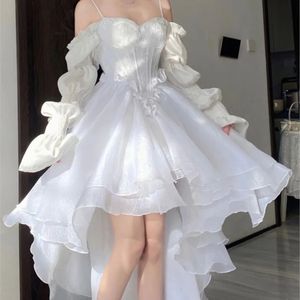 Vestidos casuales básicos Primavera elegante blanco fuera del hombro Vestido de hadas Chic Princess Puff Mesh Wedding Party Porm 231202