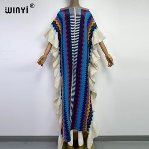 Robes décontractées basiques WINYI tricot Impression arc-en-ciel Confort Mode hiver chaud Robe de vacances Élégante Afrique Femmes Robe longue de soirée Boho 230818