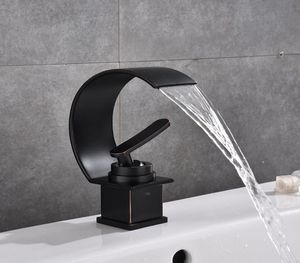 Robinets de lavabo Robinet de salle de bains moderne en Bronze noir, robinets de cascade, robinet monotrou d'eau froide et d'eau, robinet mitigeur de lavabo 2112803