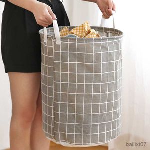 Basket Dirty Laundry Basket Cotton Linen Foldable Round Waterproof Organizer Bucket Clothes Toys Large Capacity Home Storage Basket