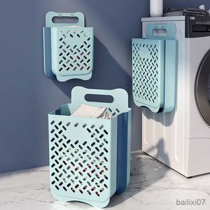 Basket Folding Bathroom Laundry Clothes Basket Dirty torage Household Wall Hanging Large Portable Punch-Free Put Clothes Bucket