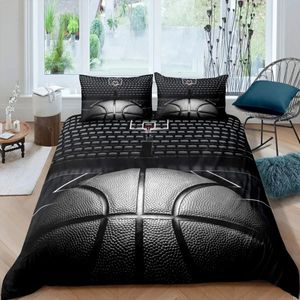 Ensemble de housse de couette de basket-Ball noir, literie à thème de sport de balle 3D, en microfibre, jeux de compétition, couette King 240106