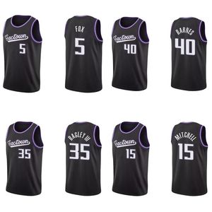 Maillot de basket-ball De'aaron Fox # 5 Harrison Barnes # 40 Davion Mitchell # 15 Tyrese Haliburton # 0 SacramentoCity maillots noirs 2021-22 75TH Diamond Men Youth S-XXL en stock