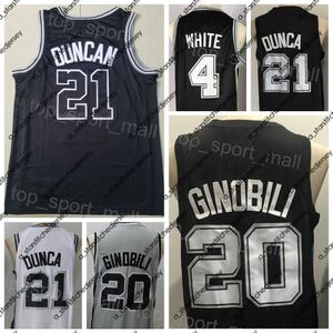 Maillots de basket-ball Hommes Basketball Manu Ginobili Jersey 20 Tim Duncan 21 Derrick White 4 City Earned Association Classic Statement Icon Noir Blanc Gris Camo