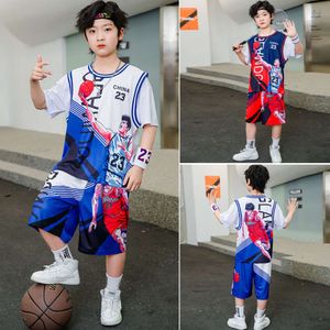 Basketball Jerseys Summer Children's Short à manches, élémentaire Sports Sports Loose Casual Training Costume, Tendance de jersey de séchage rapide