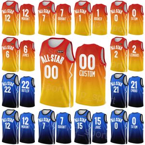 Serigrafía 2023 Camiseta de baloncesto Camiseta All-Star Kyrie Irving 11 Donovan Mitchell 45 James Harden 1 DeMar DeRozan 11 Jaylen Brown 7 Trae Young 11 Uniforme azul dorado