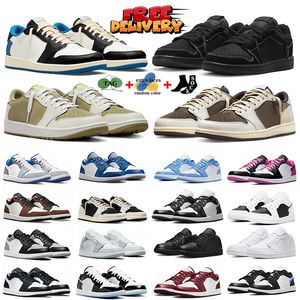Livraison gratuite chaussures de basket-ball pour hommes femmes 1S chaussures de créateur golf olive inverse moka noir Phantom Satin Bred brevet UNC Toe hommes femmes baskets de sports de plein air