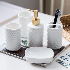 Ensemble d'accessoires de bain 5 pièces/lot, distributeur de savon de simplicité moderne, bouteille de Lotion, porte-brosse à dents, tasse de lavage, décors, accessoires de salle de bain à domicile