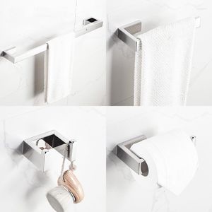 Juego de accesorios de baño, accesorios de baño modernos, barra de toalla cromada montada en la pared de acero inoxidable, soporte de papel, anillo con gancho para bata, 4 piezas
