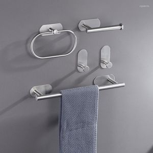 Juego de accesorios de baño Sin perforación Barra de toalla autoadhesiva de acero inoxidable Soporte de papel Anillo de gancho para bata Juegos de accesorios de baño dorados negros