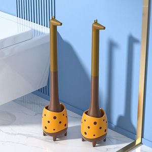 Ensemble d'accessoires de bain en plastique brosse de toilette sans coins morts ménage longue poignée accroupie mignonne girafe en forme ZD538