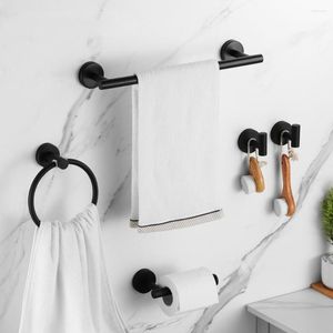 Juego de accesorios de baño Montaje en pared Negro mate Accesorios de baño Soporte de papel de acero inoxidable Gancho Toallero Anillo Accesorios modernos