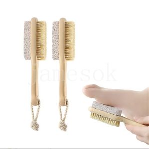 Brosses De Bain Éponges Épurateurs 2 En 1 Brosses De Nettoyage Corps Naturel Pied Exfoliant Spa Brosse Double Face Avec Nature Pierre Ponce En Gros DE901