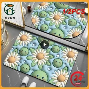 Alfombras de baño 1/2 unids Floret Mat Impresión Lavado de agua Piso de flores Alfombra de baño Decoración para el hogar Almohadilla de pie antideslizante rápida