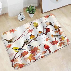 Alfombras de baño Pequero de animales Color de dibujos para pájaros Mat de baño Otoño Rama roja de acuarela RUGA DE LA RUGA DE LA COMBA