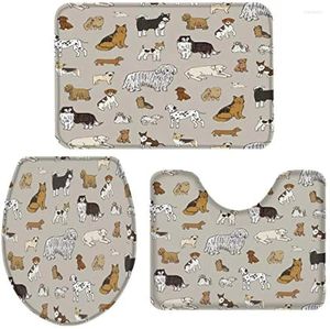 Mattes de bain Big buy Store Cartoon Dog Dog Tapis de salle de bain de 3 comprennent le couvercle de couvercle de toilettes en forme de tapis de contour non glisser et d'absorbant