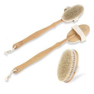 Bath Tools Accessories Natural Bristles Back Scrubber Shower Brush With Detachable Long Wooden Handle Dry Skin Exfoliating Body Massage Cleaning Tool 230408