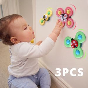 Bath Toys 3PcsSet Baby Bath Toys Funny Bathing Sucker Spinner Suction Cup Cartoon Rattles Fidget Educational For Children Boys Gift 230525