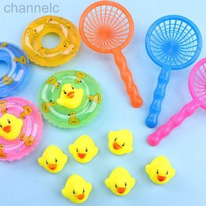 Bath Toys 5Pcs/Set Kids Floating Mini Swimming Rings Rubber Cute Yellow Ducks Fishing Net Washing Toddler Toy Water Fun