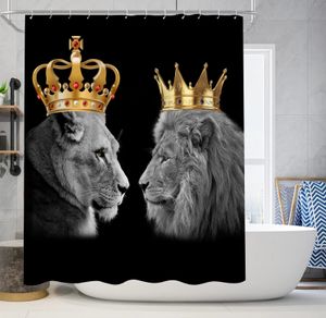 Curtain de salle de bain Animal Lion Style Polyester Fabric Curtain de douche 180 * 180 cm avec 12 crochets 240512
