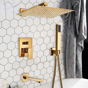 Baño dorado ducha de lluvia bañera grifo de la pared bañera montada ducha batidora del grifo del baño del baño juego de ducha