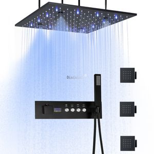 Baño LED 400X400mm Cabezal de ducha Temperatura constante Pantalla digital Masaje Lluvia Spray Ducha Grifo montado en la pared Sistema de ducha