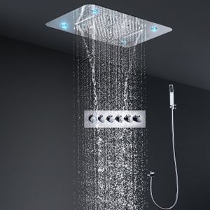Cuarto de baño Set de ducha de música 380 x 580 mm LED cabezal de ducha lluvia lluvia perristuna grifo grifo termostático alto flujo desviador válvula