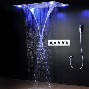 Bathroom Rain Shower Set Luxury Shower Kit Faucets Waterfall Square LED ShowerHeads Cold And Hot Diverter Valve With HandShower
