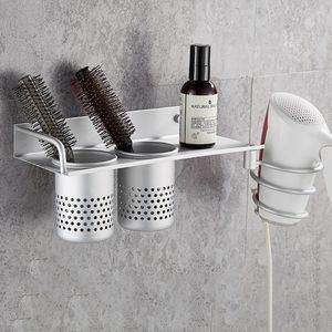 Étagères de salle de bain 1pc support de sèche-cheveux avec panier en aluminium mural étagère de rangement de salle de bain peigne à cheveux brosse support de prise accessoires de salle de bain 230628