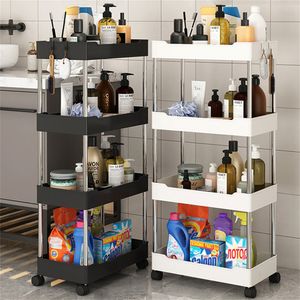 Bathroom Shelves 3 4 Tier Rolling Utility Cart Storage Shelf Movable Gap Rack Kitchen Slim Slide Organizer Livingroom 230625