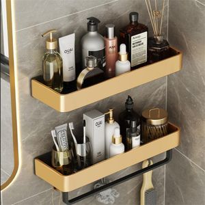 Étagères de salle de bain Organisateur de rangement de salle de bain Étagère de salle de bain Support mural Étagère d'angle Or brossé Noir Aluminium Étagère de bain douche 230421