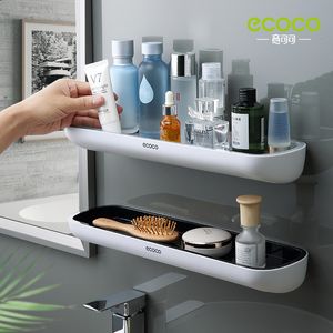 Bathroom Shelves ECOCO Shelf Storage Rack Holder Wall Mounted Shampoo Spices Shower Organizer Accessories with Towel Bar 230627