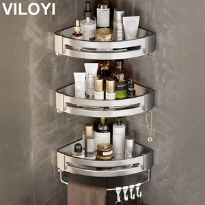 Estantes de baño VILOYI Montado en la pared Sin espacio de perforación Esquina de ducha de aluminio Caddy Estante de almacenamiento Estante organizador de cocina multicapa 230809